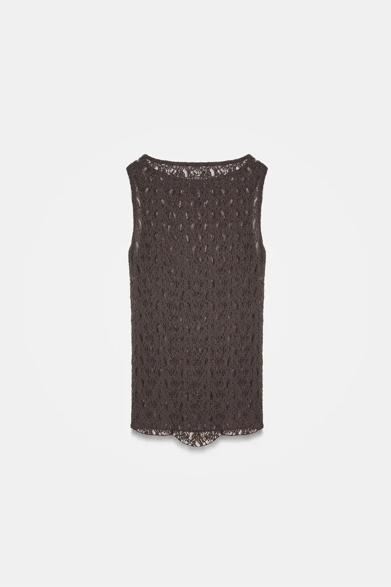 Dilvin Coffee Brown DILVIN Fitted Lace Sleeveless Blouse for Women | Best Price UAE