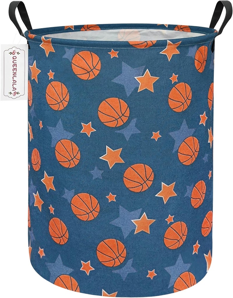 QUEENLALA Large Storage Basket,Laundry Hamper/Bathroom/Home Decor/Collapsible Round Storage Bin,Boys and Girls Hamper/Boxes/Clothing(Round-Basketball) - Image 1