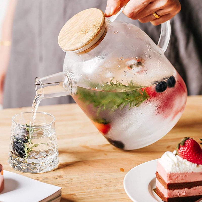 RAHAS Glass Water jug with Air Tight Bamboo lid for Juice Water iced Tea Pitcher Tea Carafe hot Glass Pitcher and Sun Tea jar Drinking Beverage Pitcher with Cap 1800ml Transparent Pack of 1 - Image 5