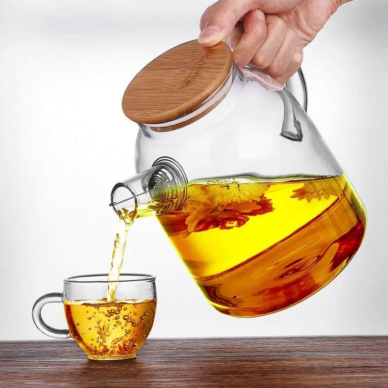 RAHAS Glass Water jug with Air Tight Bamboo lid for Juice Water iced Tea Pitcher Tea Carafe hot Glass Pitcher and Sun Tea jar Drinking Beverage Pitcher with Cap 1800ml Transparent Pack of 1 - Image 4