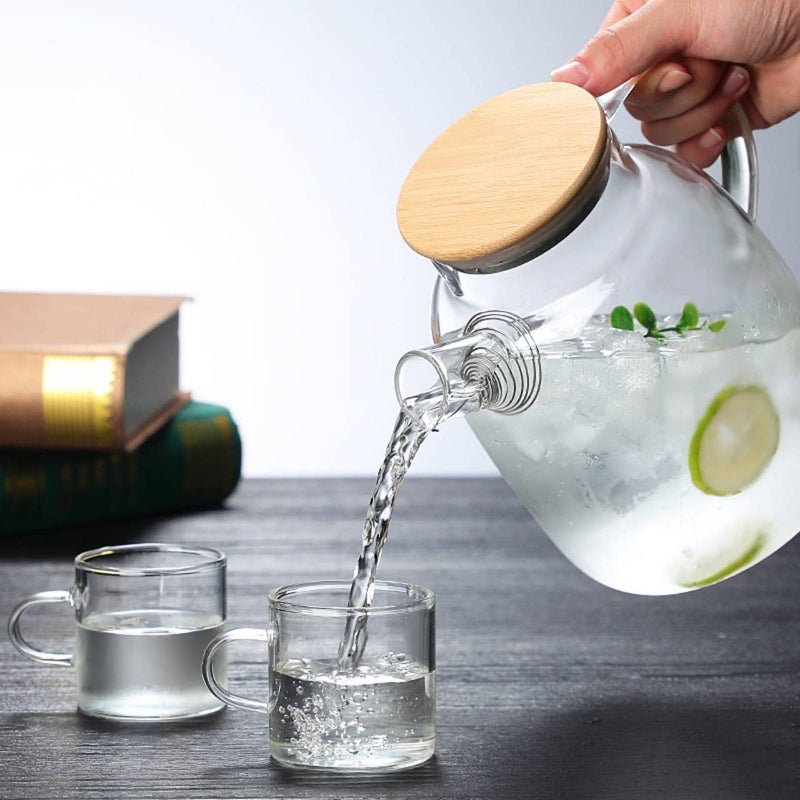 RAHAS Glass Water jug with Air Tight Bamboo lid for Juice Water iced Tea Pitcher Tea Carafe hot Glass Pitcher and Sun Tea jar Drinking Beverage Pitcher with Cap 1800ml Transparent Pack of 1 - Image 3