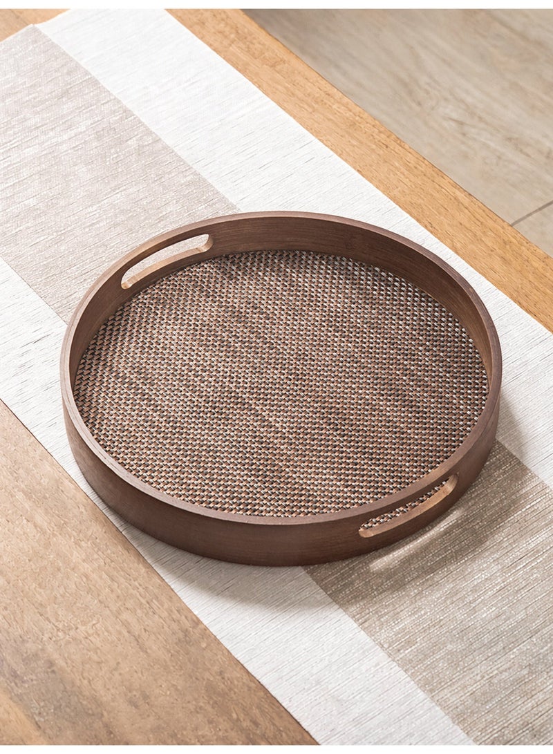Vonqu Wooden Round Serving Tray with Detachable Placemat, Bamboo Tea & Coffee Tray with Handles, Multipurpose Breakfast Drink and Snack Tray for Dining, Kitchen & Home Décor - Image 1