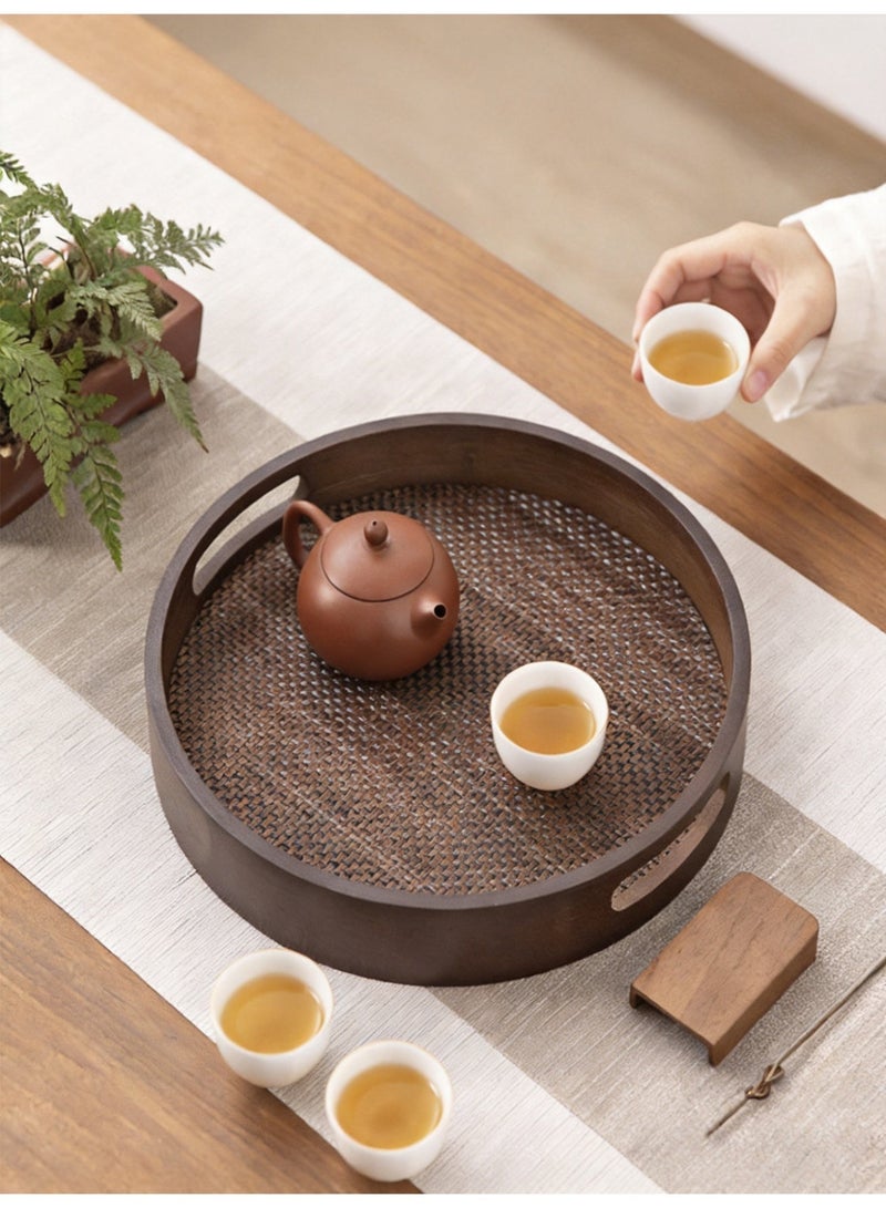 Vonqu Wooden Round Serving Tray with Detachable Placemat, Bamboo Tea & Coffee Tray with Handles, Multipurpose Breakfast Drink and Snack Tray for Dining, Kitchen & Home Décor - Image 4