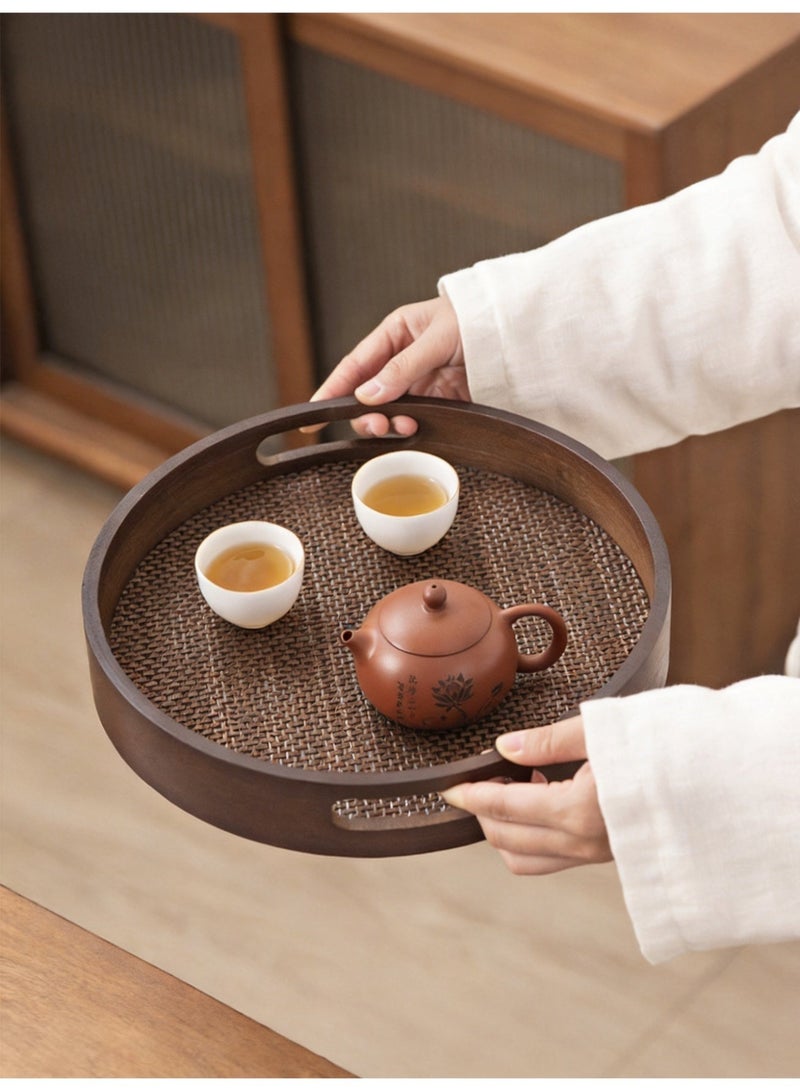 Vonqu Wooden Round Serving Tray with Detachable Placemat, Bamboo Tea & Coffee Tray with Handles, Multipurpose Breakfast Drink and Snack Tray for Dining, Kitchen & Home Décor - Image 5