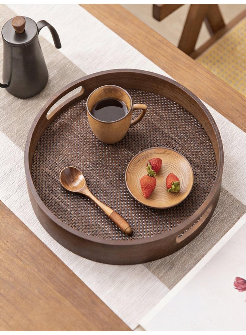Vonqu Wooden Round Serving Tray with Detachable Placemat, Bamboo Tea & Coffee Tray with Handles, Multipurpose Breakfast Drink and Snack Tray for Dining, Kitchen & Home Décor - Image 2