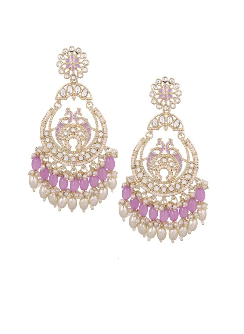 Priyaasi Kundan Stone Studded  Pearls Beaded Floral Chandbalis