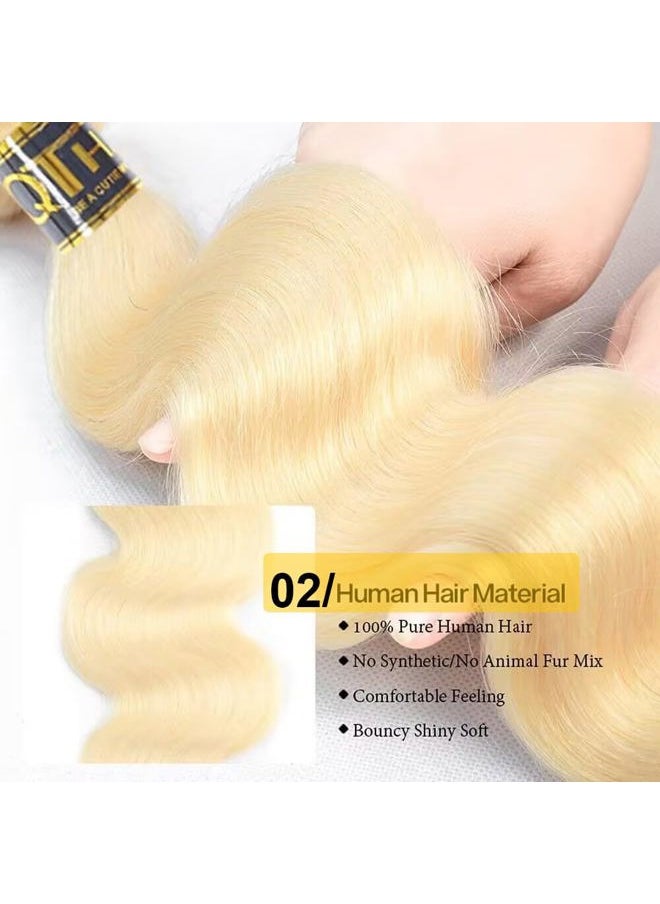 QTHAIR Body Wave Human Hair Blonde Bundles 18 20 22inch 16A Grade 100% Brazilian Human Hair Color #613 Platinum Blonde Body Wave Brazilian Virgin Body Wavy Bundles  - Image 4