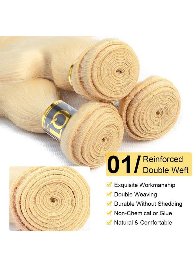 QTHAIR Body Wave Human Hair Blonde Bundles 18 20 22inch 16A Grade 100% Brazilian Human Hair Color #613 Platinum Blonde Body Wave Brazilian Virgin Body Wavy Bundles  - Image 3