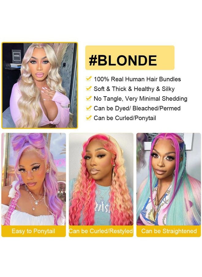 QTHAIR Body Wave Human Hair Blonde Bundles 18 20 22inch 16A Grade 100% Brazilian Human Hair Color #613 Platinum Blonde Body Wave Brazilian Virgin Body Wavy Bundles  - Image 2