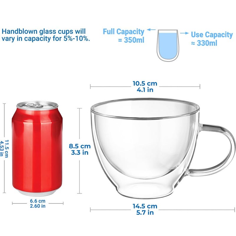 ecooe Double Walled Glass Coffee Mug 12 oz Latte Cappuccino Cups Set of 2, Clear Glass Coffee Cups with Handle, 350 ml Insulated Coffee Cup Borosilicate Heat Resistant Glass Mug Tea Cup - Image 2