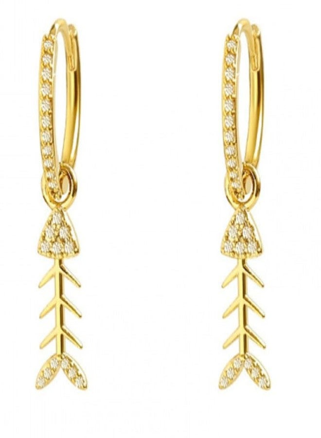 Honmin® Micro-Inlaid Fishbone Earrings for Women | All-Match Cute Ear Clips | Fashion Jewellery | Gold - Image 1
