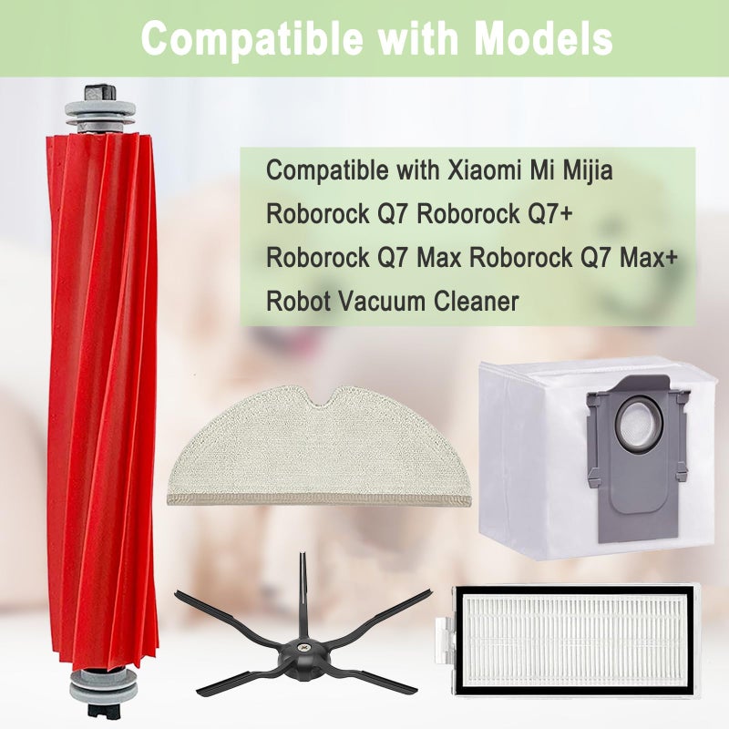 Bvhonwe 17 Pack Roborock Q7 Replacement Parts Compatible for Roborock Q7 Q7+ Q7 Max Q7 Max+ Vacuum Cleaner 1 Main Brush  4 Filter  4 Side Brush  4 Mop Cloth  4 Dust Bag - Image 2