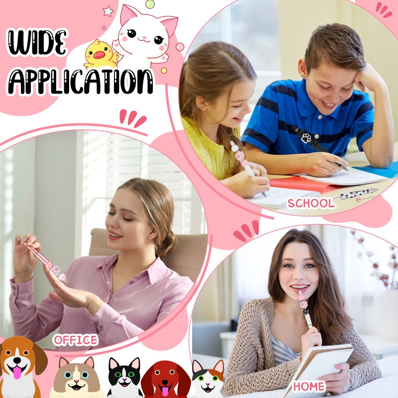 Geyee 12 Set Plastic Beadable Pens Assorted Bead Pens Crystal Wood Round Spacer Set Black Ink DIY Ballpoint for Women Men Gift Office Supplies(Dog Paw) - Image 5