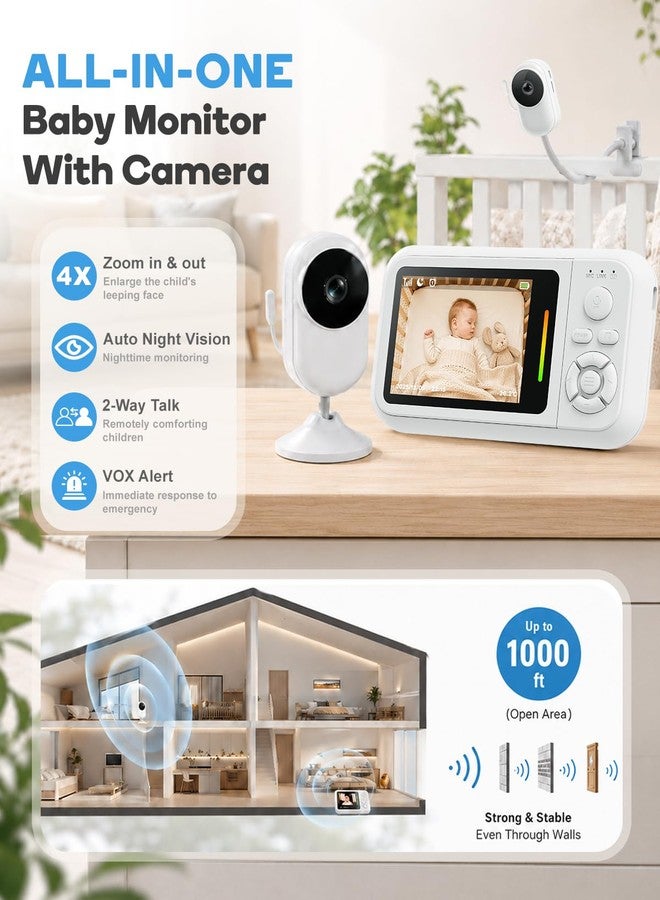 Elzeeo Baby Monitor with Camera and Audio, 2.8" Screen No WiFi Baby Monitor for Nursery and Travel, Portable Baby Camera Monitor with Auto Night Vision, VOX, 2-Way Talk, Temperature Sensor & Lullabies - Image 2