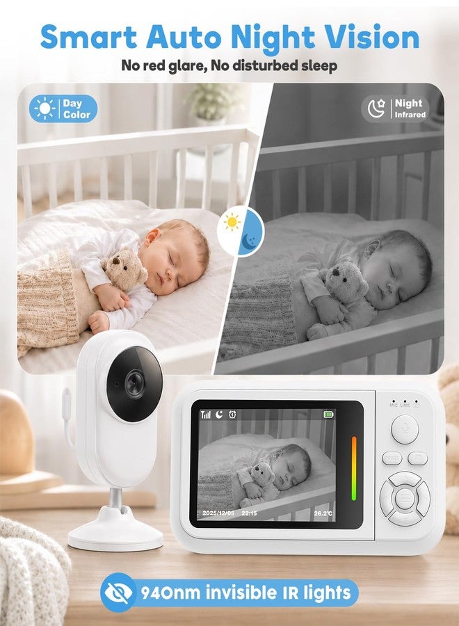 Elzeeo Baby Monitor with Camera and Audio, 2.8" Screen No WiFi Baby Monitor for Nursery and Travel, Portable Baby Camera Monitor with Auto Night Vision, VOX, 2-Way Talk, Temperature Sensor & Lullabies - Image 3