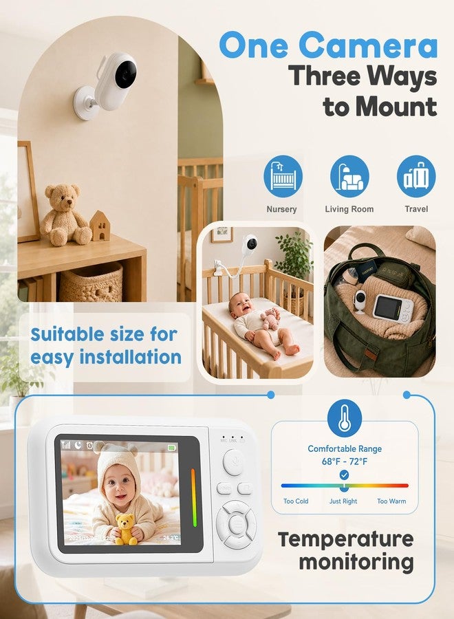 Elzeeo Baby Monitor with Camera and Audio, 2.8" Screen No WiFi Baby Monitor for Nursery and Travel, Portable Baby Camera Monitor with Auto Night Vision, VOX, 2-Way Talk, Temperature Sensor & Lullabies - Image 5