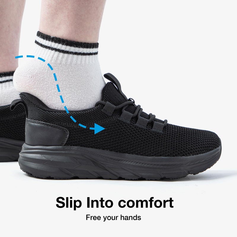 KOLILI Wide Toe Box Walking Shoes Women Hands Free Non Slip Work Shoes Tennis Athletics Gym Sports Sneakers All Black 7.5 US/39 EU - Image 4