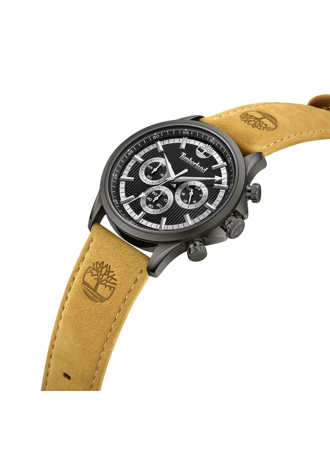 Timberland Bernardston 45 mm Men's Multifunction Watch Black Dial  & Brown Leather Strap