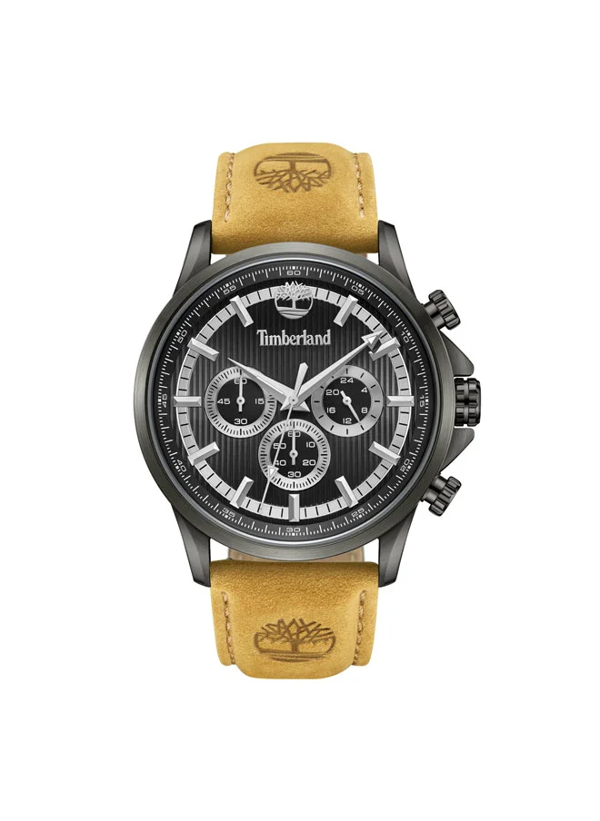 Timberland Bernardston 45 mm Men's Multifunction Watch Black Dial  & Brown Leather Strap
