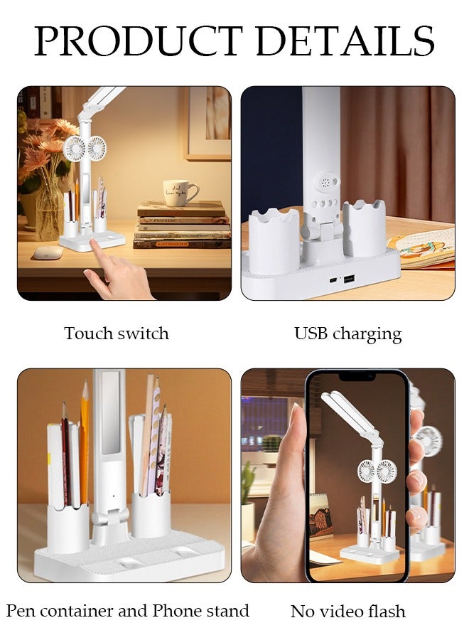 DUNISO Touch Control Desk Lamp, LED Desk Lamps with 2speed Fans and 3 Color Modes Dimmable Brightness for Home Office, Dual Swing Arm USB Charging Port Desk Light, Eye-Caring Reading Light with Pen Holder - Image 5