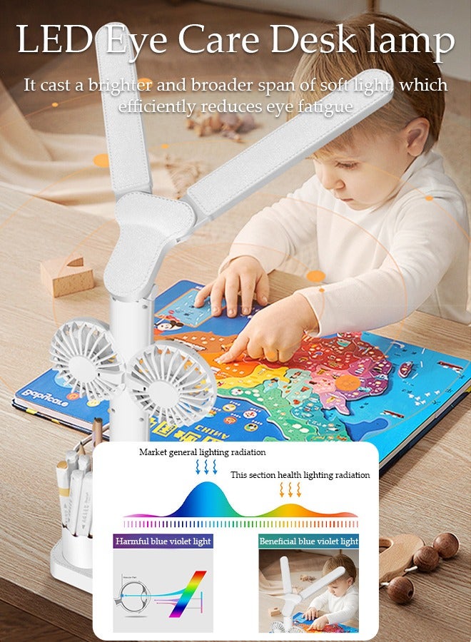 DUNISO Touch Control Desk Lamp, LED Desk Lamps with 2speed Fans and 3 Color Modes Dimmable Brightness for Home Office, Dual Swing Arm USB Charging Port Desk Light, Eye-Caring Reading Light with Pen Holder - Image 3