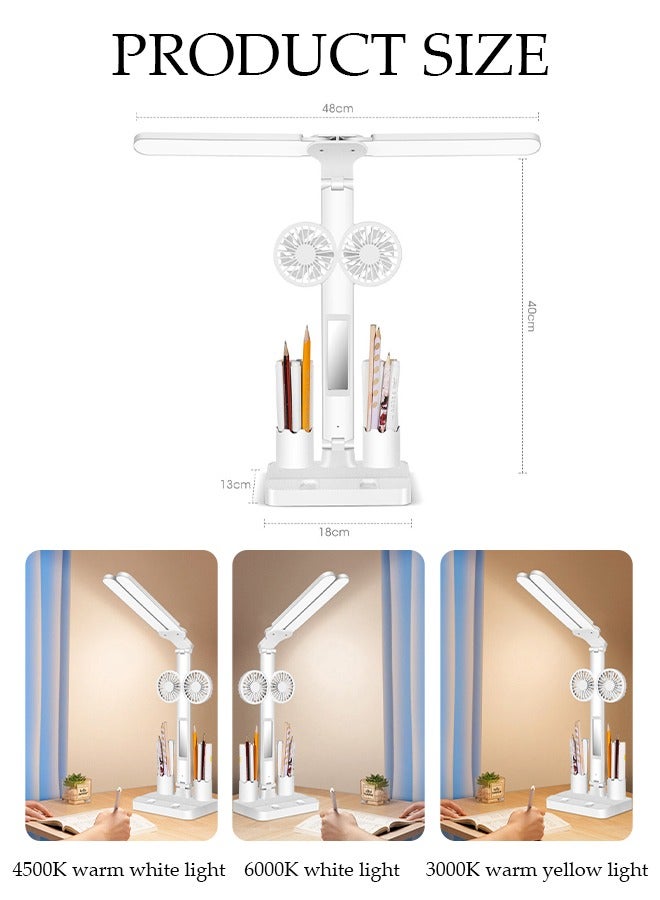 DUNISO Touch Control Desk Lamp, LED Desk Lamps with 2speed Fans and 3 Color Modes Dimmable Brightness for Home Office, Dual Swing Arm USB Charging Port Desk Light, Eye-Caring Reading Light with Pen Holder - Image 4