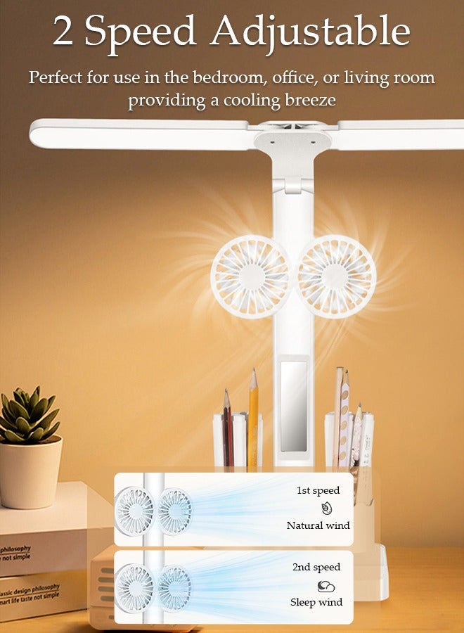 DUNISO Touch Control Desk Lamp, LED Desk Lamps with 2speed Fans and 3 Color Modes Dimmable Brightness for Home Office, Dual Swing Arm USB Charging Port Desk Light, Eye-Caring Reading Light with Pen Holder - Image 2