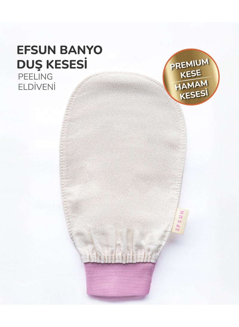 Efsun قفاز تقشير للاستحمام 100% حرير فلاش للنساء، تقشير فاخر، فرك الاستحمام، وردي  - Image 1