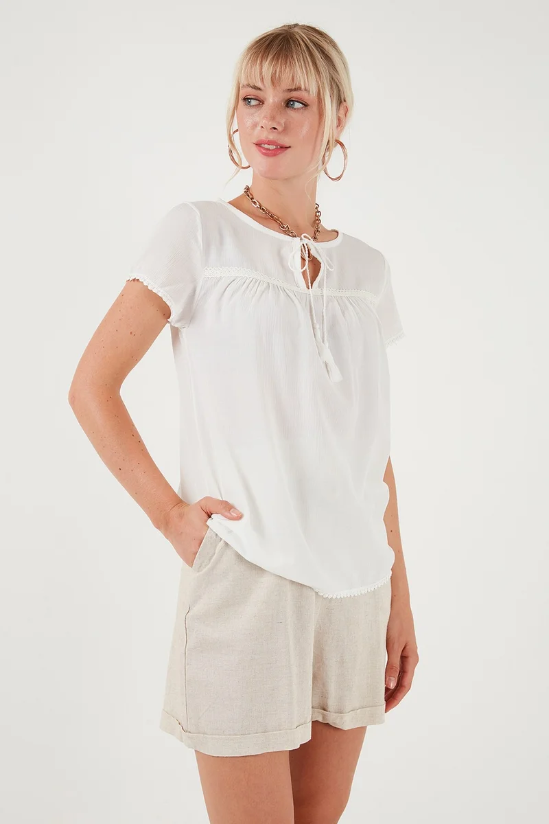 Lela Tie Collar Short Sleeve Regular Fit Blouse Women's Blouse 5865641