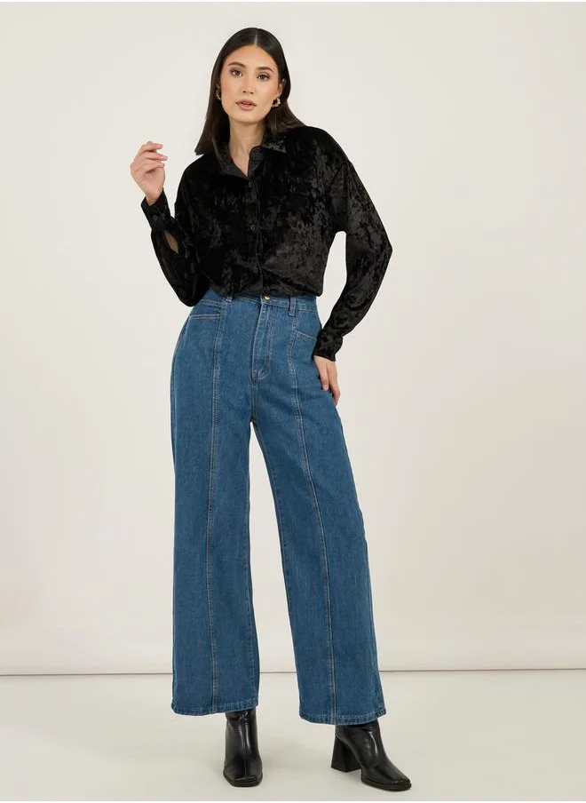 ستايلي High Rise Wide Leg Seam Detail Jeans