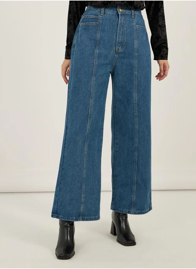 Styli High Rise Wide Leg Seam Detail Jeans