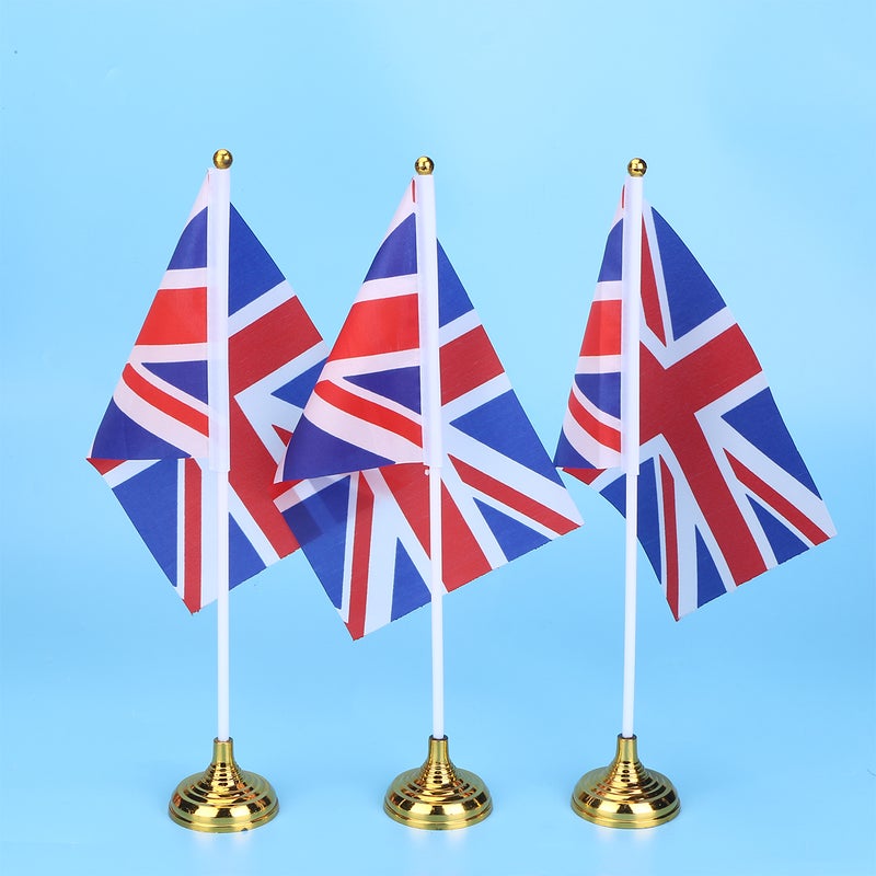30pcs Britain Desktop Flag UK National Country Flag Table Flags Desk Decoration for Home Office (30pcs Round Base and 30pcs Britain Flag) - Image 1