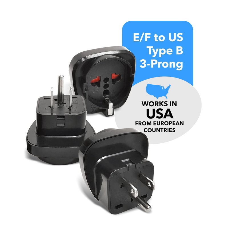 OREI OREI Europe to US Plug Adapter, Grounded European to USA Adapter, American Outlet Plug Adapter, EU to US Adapter, Europe to USA Travel Plug Converter (3 Pack) GP-95  - Image 3