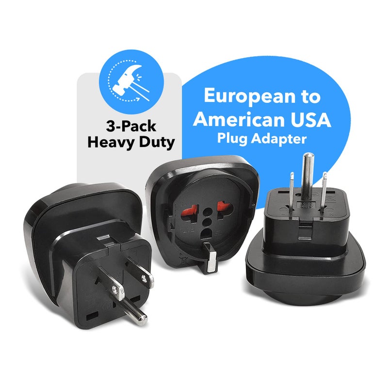OREI OREI Europe to US Plug Adapter, Grounded European to USA Adapter, American Outlet Plug Adapter, EU to US Adapter, Europe to USA Travel Plug Converter (3 Pack) GP-95  - Image 2