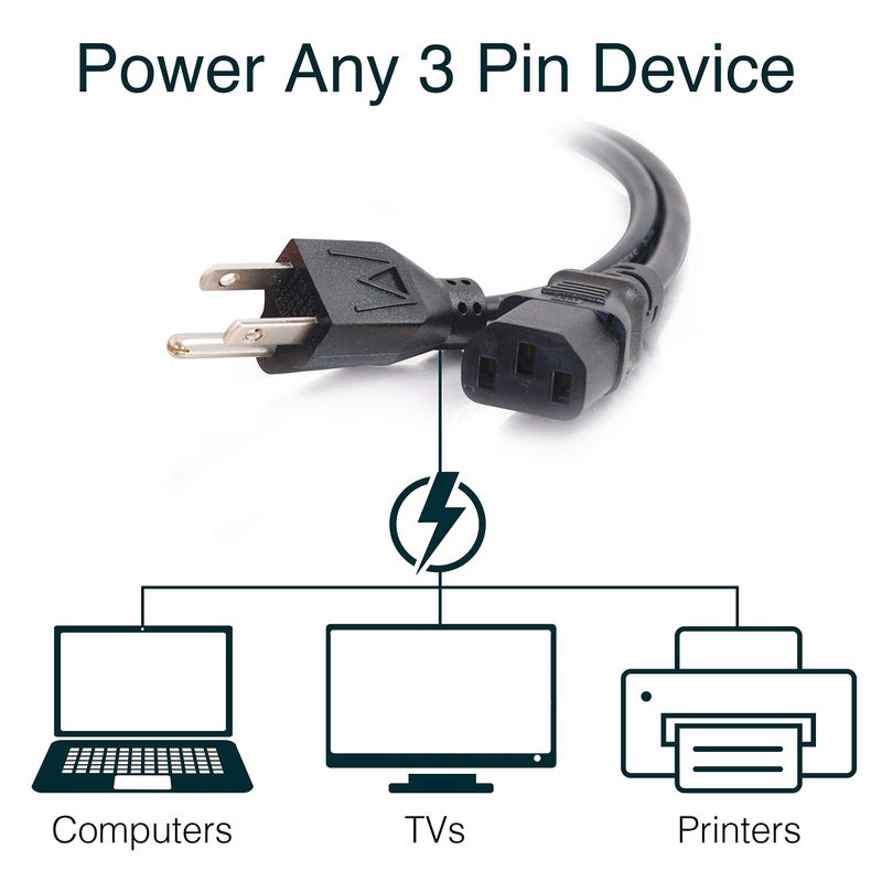 C2G 1FT Replacement AC Power Cord - Power Cable for Electronics, TV, Computer, Printer, Radio, Monitor, Samsung, Dell, Vizio, LG, Asus, Laptop and More (24240) - Image 2