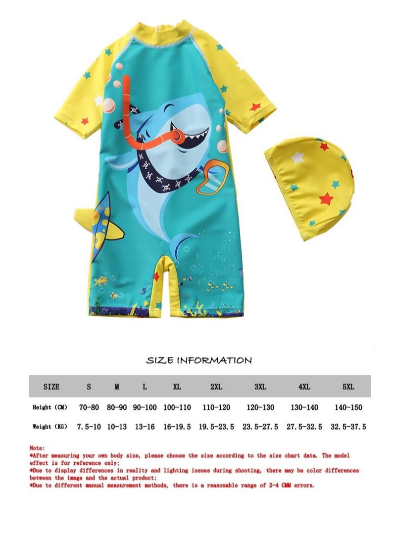 SISGL Children's Swimsuit For Boys Shark Design Short Sleeve With Cap One Piece Surfing Suit Baby Swimming Pool Boy Swimsuit - Image 3