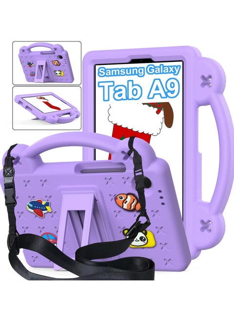 Compatible with Samsung Galaxy Tab A9 (2023), Shockproof Protective Case with Shoulder Strap Handle Holder, Lightweight EVA Kid-friendly, Drop Resistant (Purple)