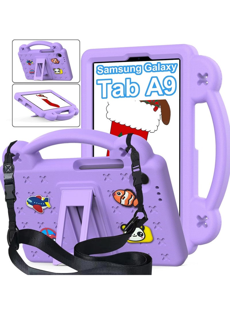 VKL Compatible with Samsung Galaxy Tab A9 (2023), Shockproof Protective Case with Shoulder Strap Handle Holder, Lightweight EVA Kid-friendly, Drop Resistant (Purple) - Image 1