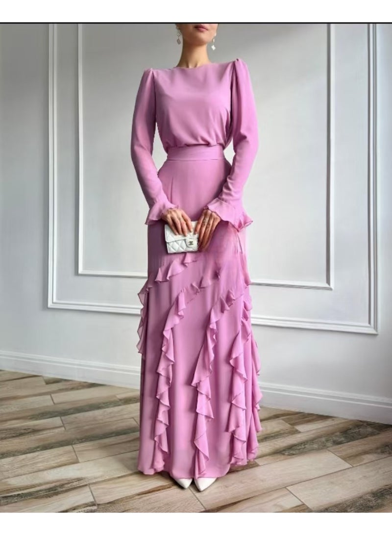 SCACTO Three-dimensional Ruffled Slim Fit Long Dress Two-piece Set 