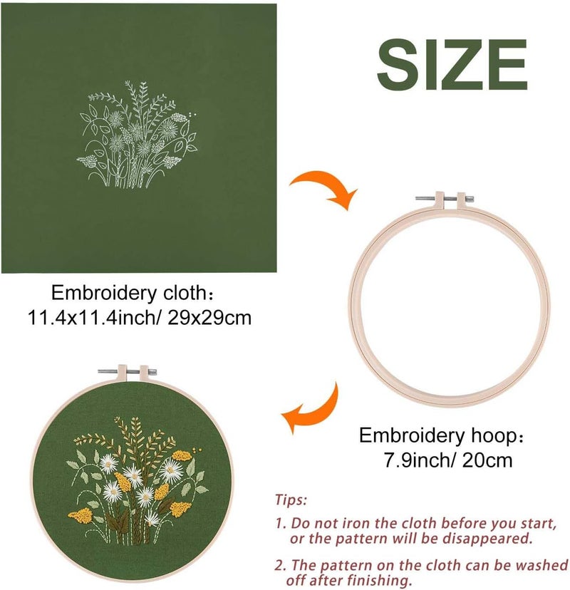 FEPITO 2 Sets Full Range Embroidery Starter Kit with Pattern and Instructions Cross Stitch Kit Includes 2 Pcs Embroidery Clothes with Floral Pattern, 1 Pcs Plastic Embroidery Hoops, 1 Pcs Scissor - Image 3