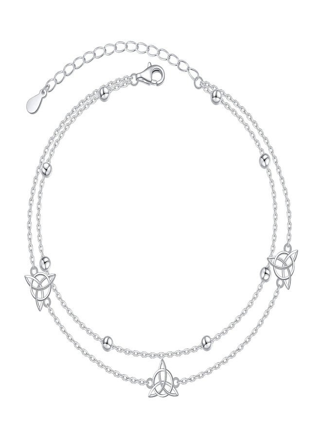 Alphm Celtic Knot Anklet for Women S925 Sterling Silver Adjustable Foot Bead Ankle Bracelet Jewelry Layered - Image 1