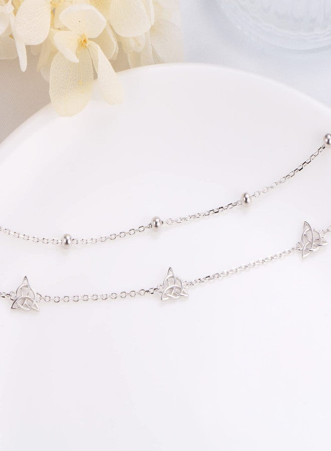 Alphm Celtic Knot Anklet for Women S925 Sterling Silver Adjustable Foot Bead Ankle Bracelet Jewelry Layered - Image 4