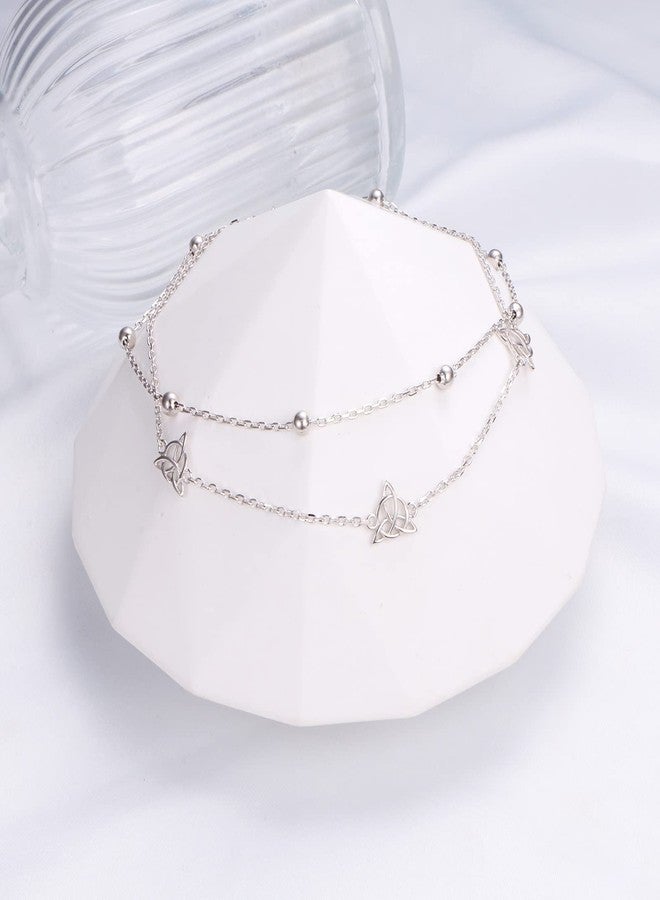 Alphm Celtic Knot Anklet for Women S925 Sterling Silver Adjustable Foot Bead Ankle Bracelet Jewelry Layered - Image 3