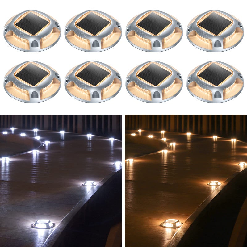 AGPTEK Solar Driveway Lights Outdoor 8 Pack, 2 Color Modes LED Deck Dock Marine Waterproof Driveway Marker Lights for Step Sidewalk Stair Garden Pathway Walkway Yard (Warm White/Cool White) - Image 1