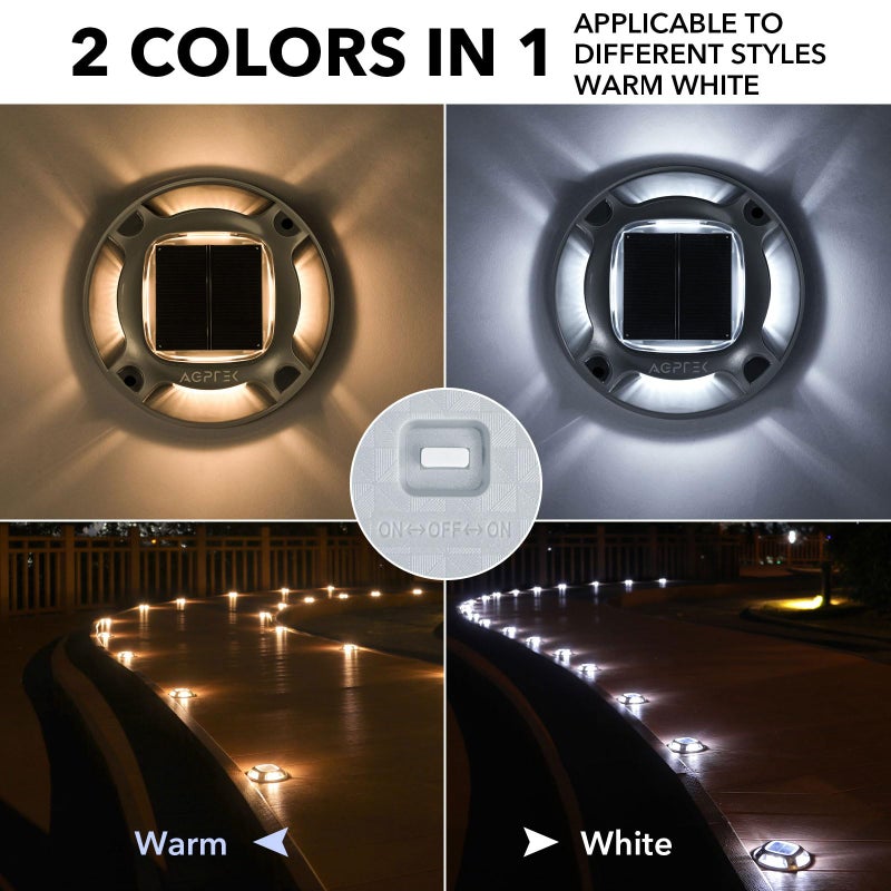 AGPTEK Solar Driveway Lights Outdoor 8 Pack, 2 Color Modes LED Deck Dock Marine Waterproof Driveway Marker Lights for Step Sidewalk Stair Garden Pathway Walkway Yard (Warm White/Cool White) - Image 2