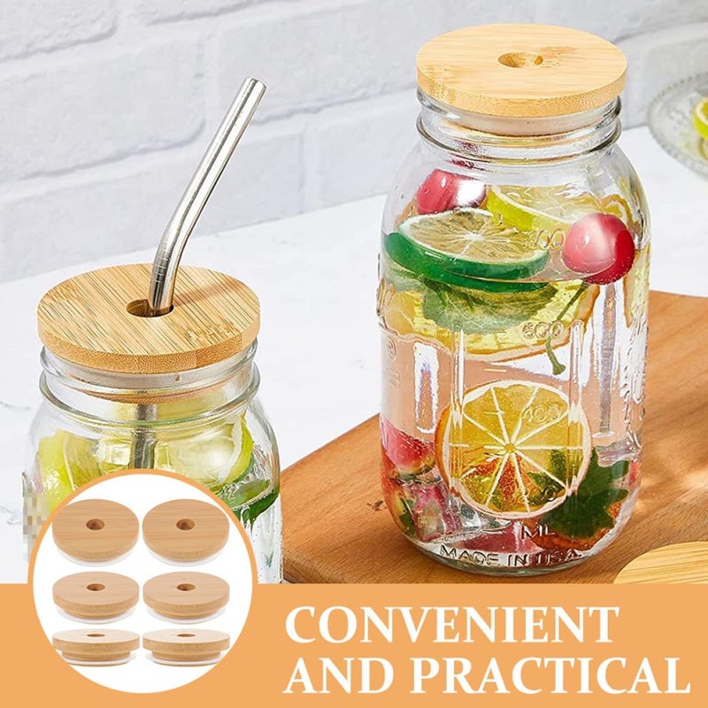 6pcs Wooden Grain Mason Jar Lids with Straw Hole, Reusable Silicone Seal, Multipurpose Glass Jar Covers for Canning and Beverage Storage - Image 4