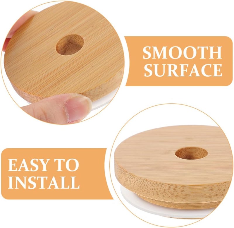 6pcs Wooden Grain Mason Jar Lids with Straw Hole, Reusable Silicone Seal, Multipurpose Glass Jar Covers for Canning and Beverage Storage - Image 5