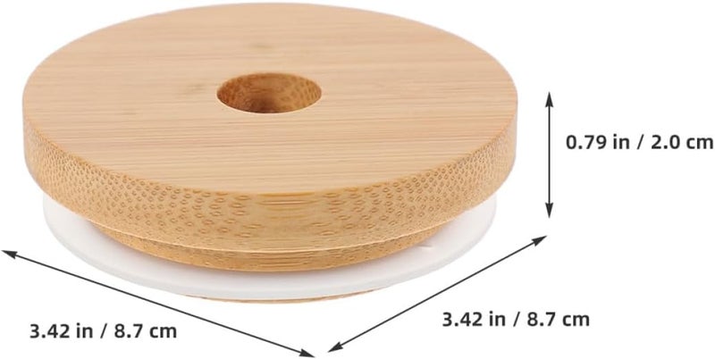 6pcs Wooden Grain Mason Jar Lids with Straw Hole, Reusable Silicone Seal, Multipurpose Glass Jar Covers for Canning and Beverage Storage - Image 2