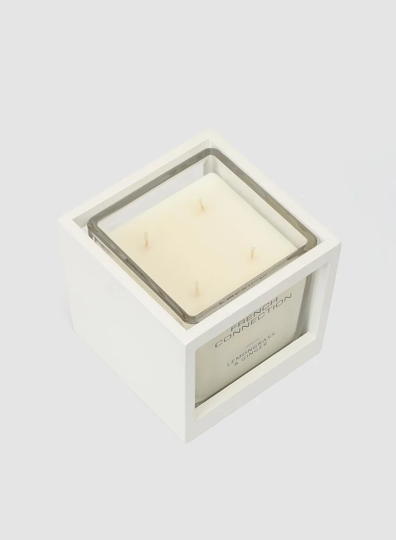 French Connection White Wooden surround Lemongrass & Ginger Candle 480G