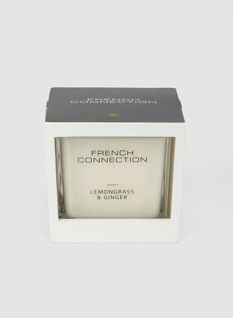 French Connection White Wooden surround Lemongrass & Ginger Candle 480G